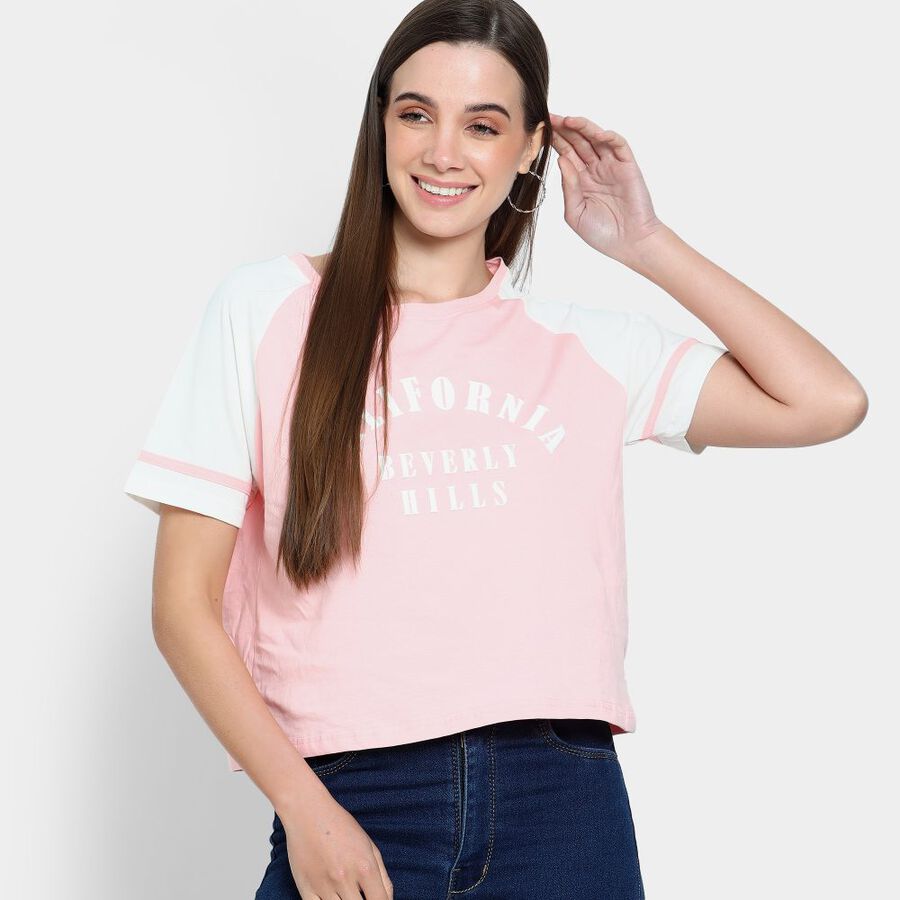 Ladies' Cotton T-Shirt, हल्का गुलाबी, large image number null